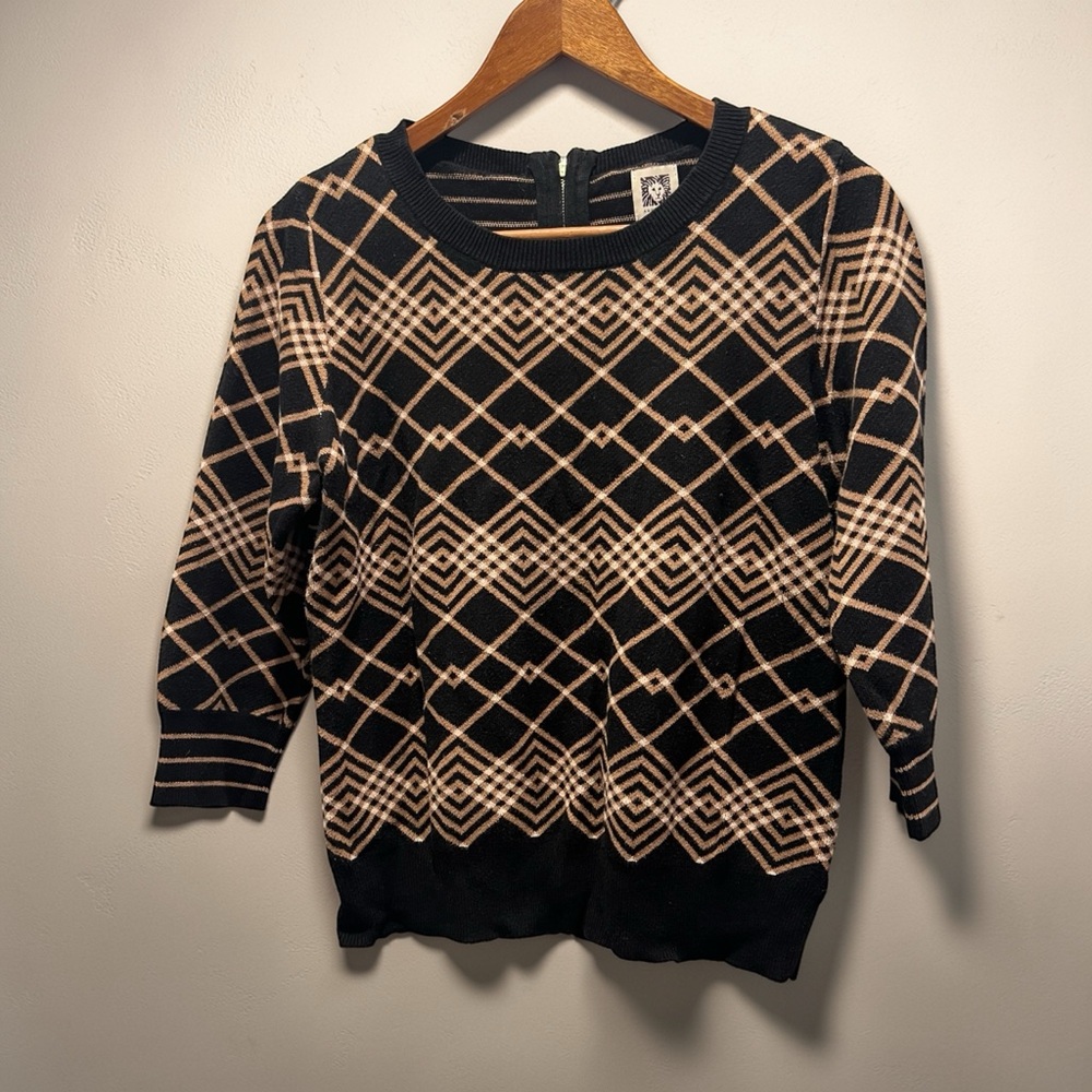 Anne Klein Black and Tan Striped Top